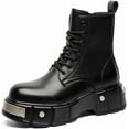 thumbnail image 1 of Men's Black Platform Combat Boots - Gothic Ankle Booties with Lug Sole, Lace-Up & Side Zip, 1 of 7