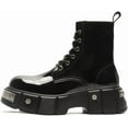 thumbnail image 1 of Men's Black Platform Combat Boots - Gothic Ankle Booties with Lug Sole, Lace-Up & Side Zip, 1 of 13