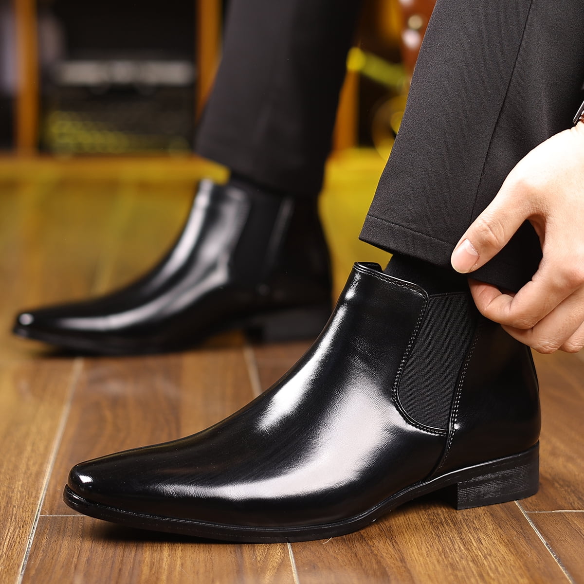 mens black winter dress boots Men's Cold Weather Lace Up Fur Lining Ankle Warm Shoes, Black-6.5 Message us before buying. Sh12221a Black Brown Color Chelsea
