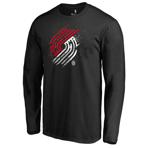 Men's Black Portland Trail Blazers Splatter Logo Long Sleeve T-Shirt