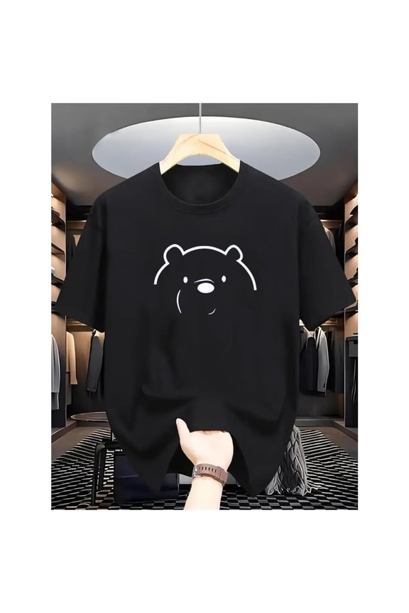 Men's Black Print Tshirt Graphic Tees Shirts Cute Bear Line Art Pet Love Humor S-5XL Tops