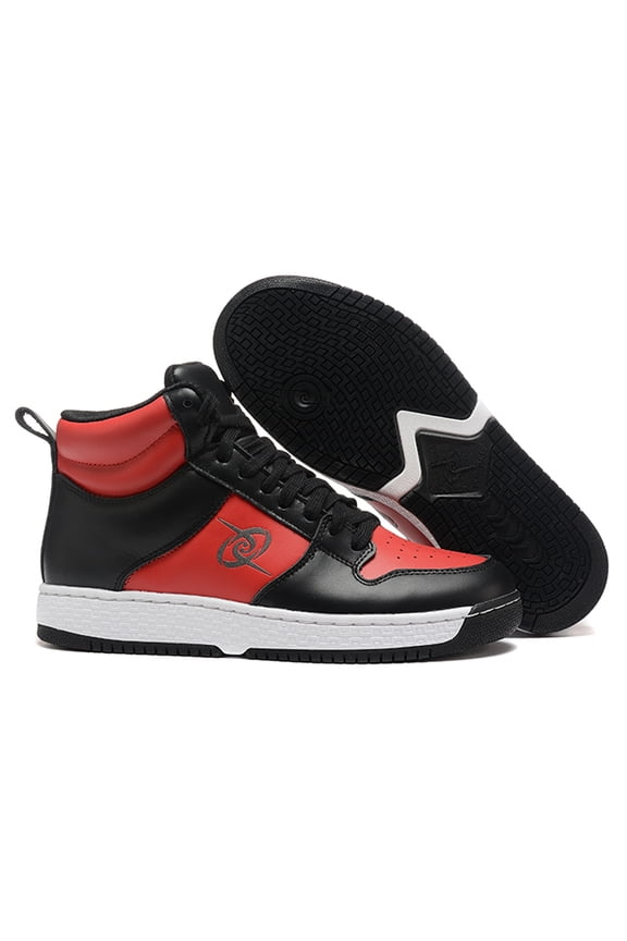 Men's Black&Red High-Tops Durable Leather, Sporty Versatility and Enhanced Arch Support
