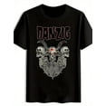 thumbnail image 1 of Men's Black Retro Rock Band Graphic T-Shirt - Summer Casual Crew Neck Tee with "Danzig" Print, Skull & Crossbones Design, 1 of 4