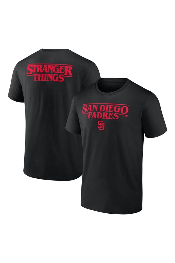 Men's Black San Diego Padres Stranger Things Logo Lockup T-Shirt