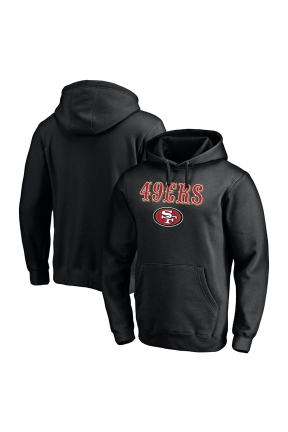 Men's Black San Francisco 49ers Logo Team Lockup Fitted Pullover Hoodie