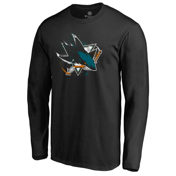 Men's Black San Jose Sharks Splatter Logo Long Sleeve T-Shirt