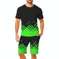 thumbnail image 1 of Men's Black Short - Sleeve Shirt and Shorts Set with Green Pixelated Checkered Pattern - Stylish Summer Outfit, 1 of 5