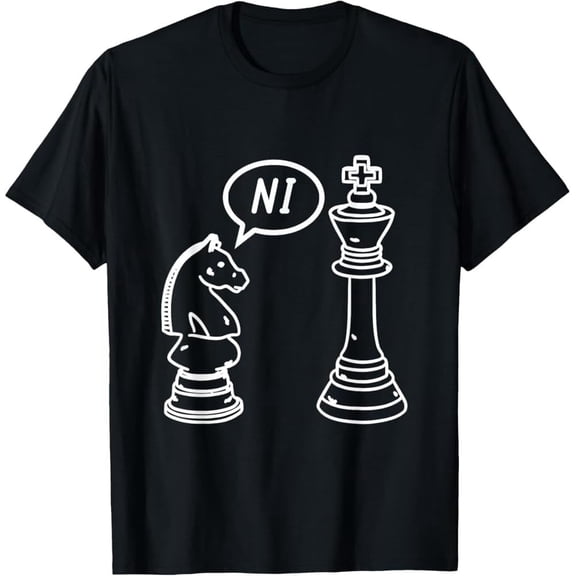 Men's Black Short Sleeve T-Shirt with White Horse and King Chess Piece Print, Speech Bubble Says NI Design- American fashion hot selling casual retro high quality 100% cotton T-shirt 1 piece- Americ