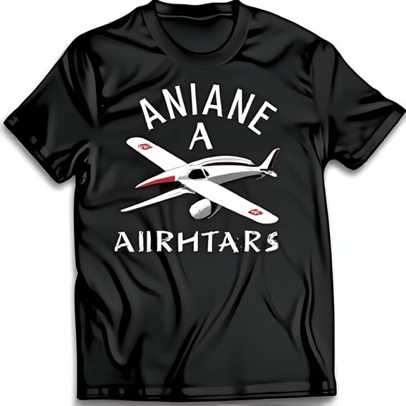 Men's Black Short Sleeve T-Shirt with Airplane Graphic & Bold Text Design