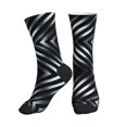 thumbnail image 1 of Men's Black Silver Stripe Novelty Athletic Socks Women's Digital Printing Funky Patterned Crew Socks, 1 of 7