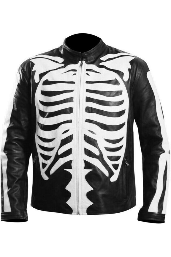 Men's Black Skeleton Biker Real Leather Gothic Jacket