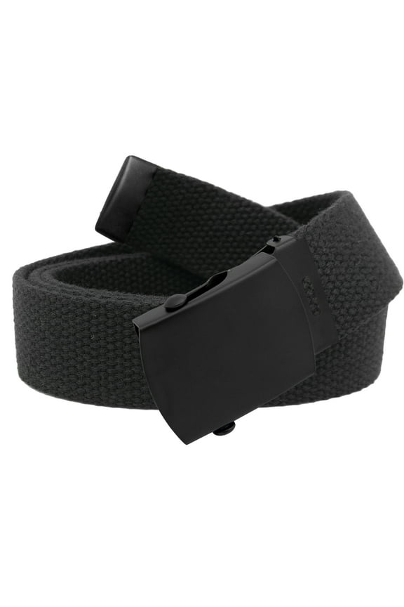 Men's Black Slider Military Belt Buckle with Canvas Web Belt Large Black