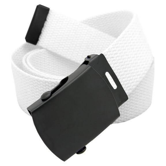 Men's Black Slider Military Belt Buckle with Canvas Web Belt X-Large White
