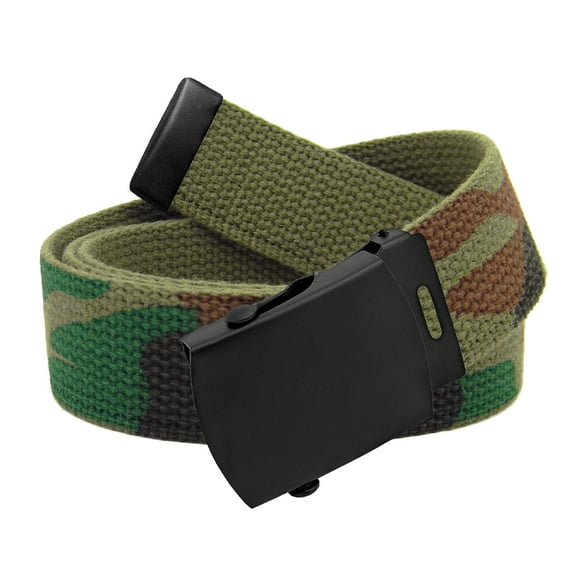 Men's Black Slider Military Belt Buckle with Canvas Web Belt XX-Large Army Camo