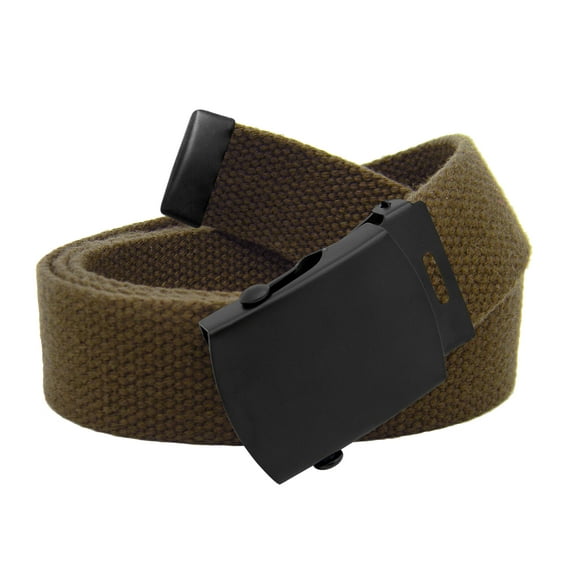 Men's Black Slider Military Belt Buckle with Canvas Web Belt XX-Large Brown