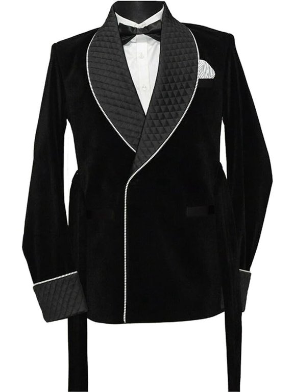 Men's Black Smoking Jackets Quilted Robes Smoking Jackets Coat Black Velvet Party Wear Smoking Jackets 