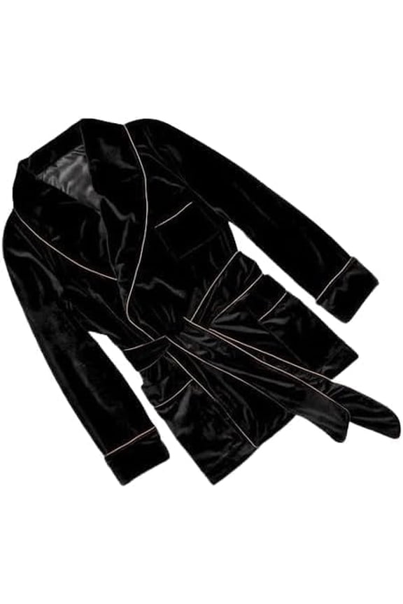Men's Black Smoking Silk Warm Jacket Men Vintage Velvet Luxuri Robe Jackets Robe