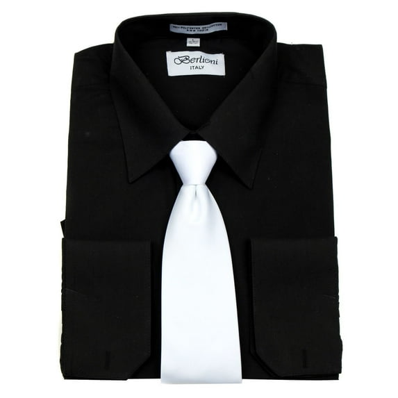 Men's Black Solid Dress Shirt and Tie Set