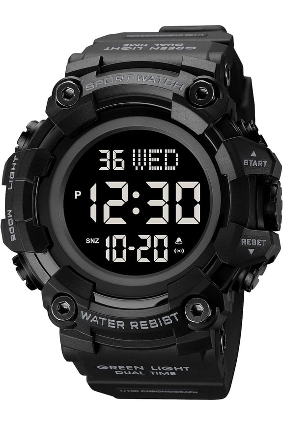 Men's Black Sports Watch - Large Face Chronograph Military Wristwatch with Luminous Hands, Waterproof Casual Silicone Strap for Outdoor and Daily Use - Gift for Men