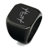 Mens Black Stainless Steel Allah Signet Ring Islam Allah in Heartbeat Muslim Faith Symbol Thumb Ring for Man Arab Religious Allah Jewelry, Size 12