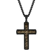 Men's Black Stainless Steel Brown Camo Center Cross Pendant by Brilliance Fine Jewelry - 24" Necklace