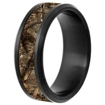 Men's Black Stainless Steel Brown Woods Camo Beveled 8MM Wedding Band - Men's Ring