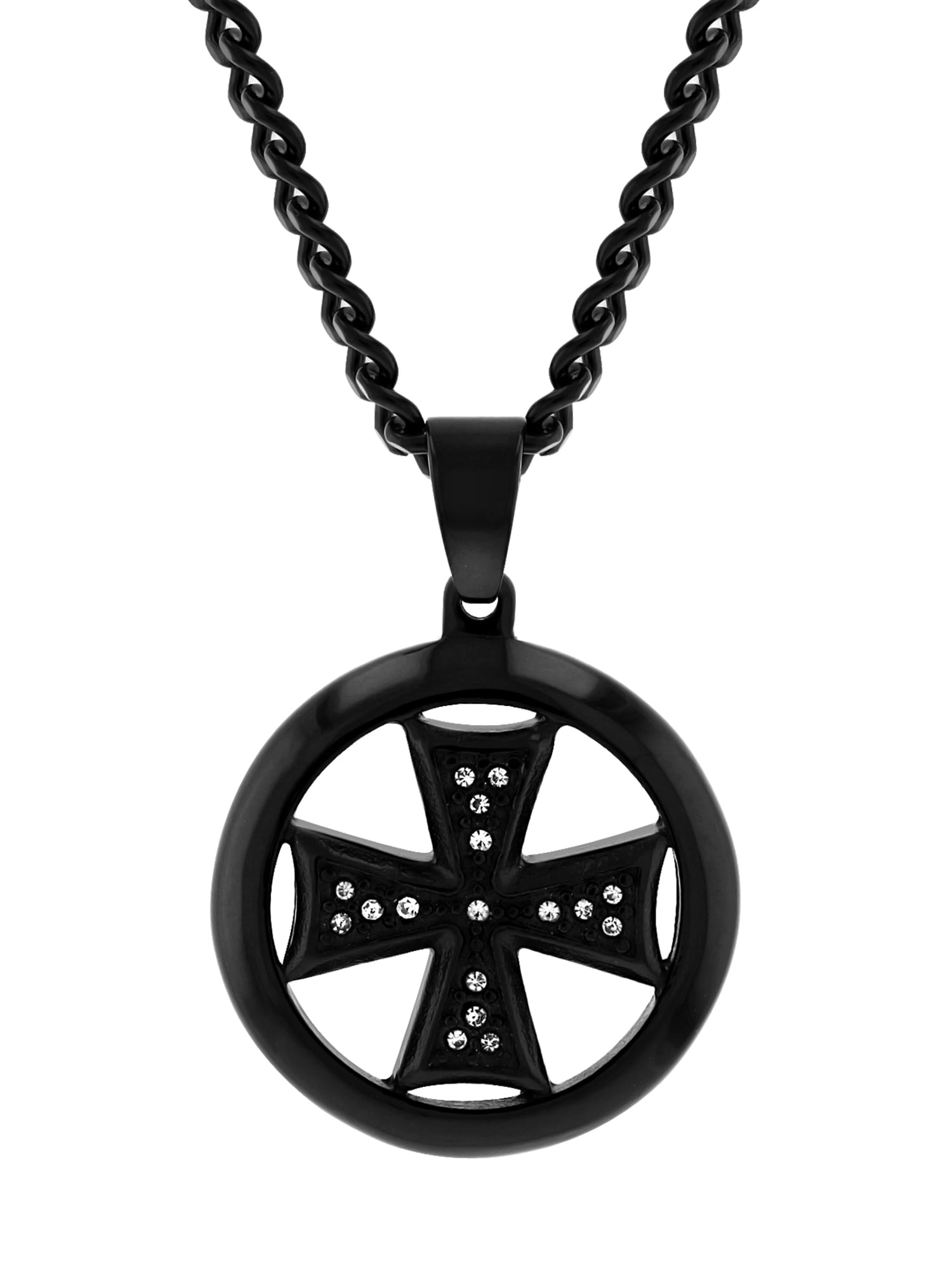 Men's Black Stainless Steel & Cubic Zirconia Sun Cross Pendant