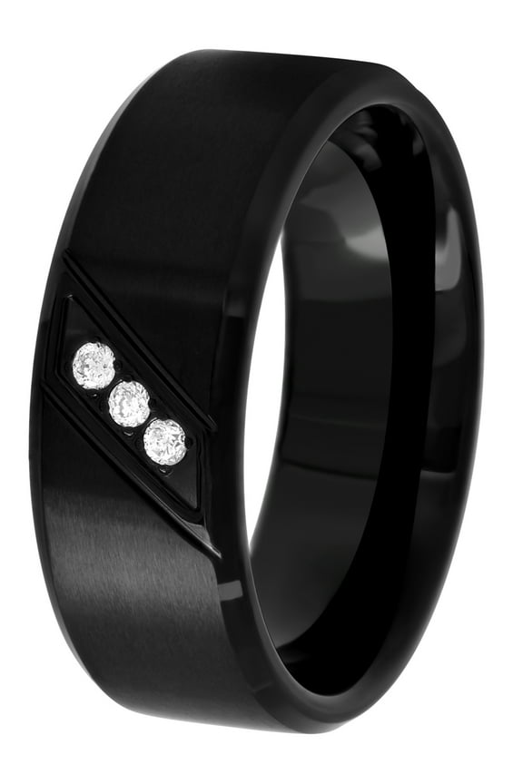 Men's Black Stainless Steel Diamond Accent Wedding Band