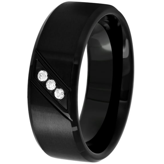 Men's Black Stainless Steel Diamond Accent Wedding Band