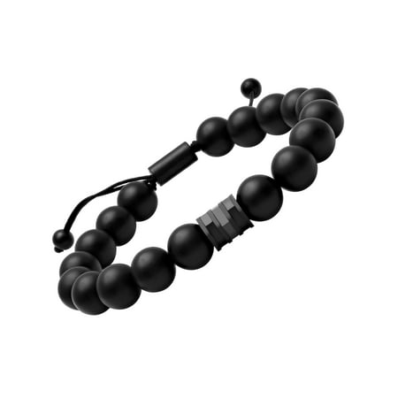 Men's Black Stainless Steel & Matte Onyx Bead Bolo Bracelet