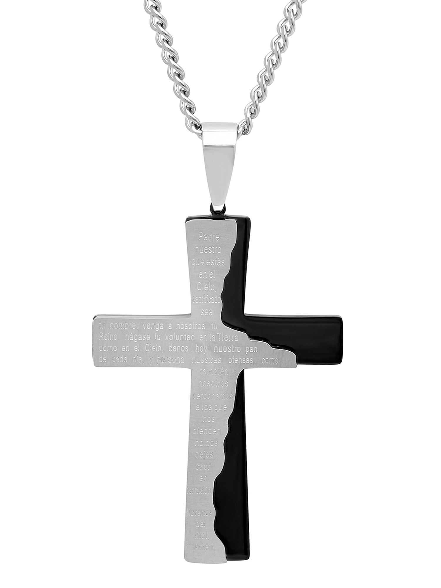 Men's Black Stainless Steel The Lord's Prayer Tablet Cross Pendant