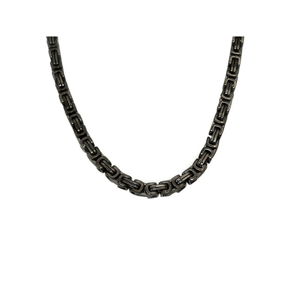 Men's Black Steel Square Byzantine Chain, 24"