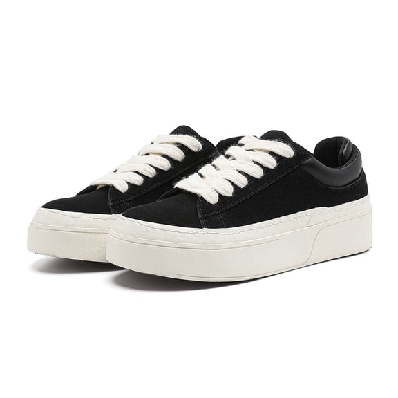 Men's Black Suede Platform Sneakers with Off-White Sole, Casual Chunky Shoes