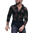 thumbnail image 1 of Men's Black Summer Mesh See-through Tops Shirts Long Sleeve Sheer Shirts, 1 of 6