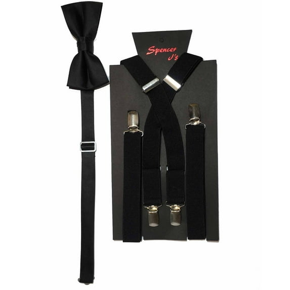 Men’s Black Suspender and Matching Bow Tie in a variety of colors by Spencer J’s Signature Satin Collection