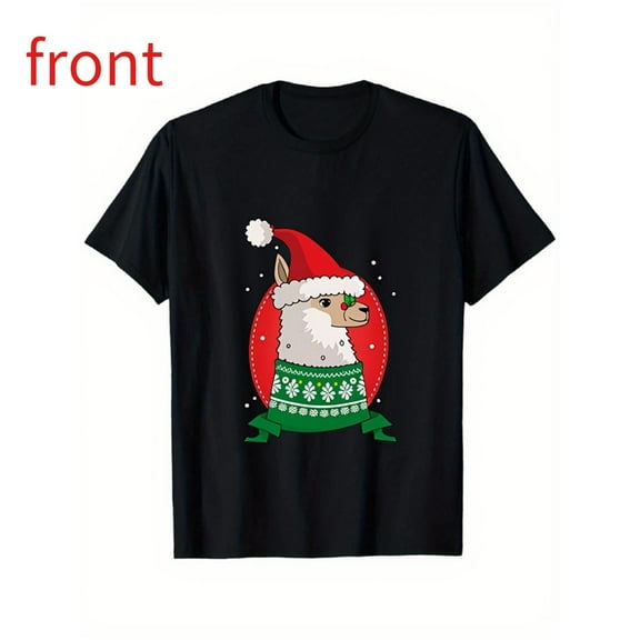Men's Black T-Shirt Graphic Tees "Christmas Llama Santa Hat Sweater" Holiday Design Shirts S-5XL Casual Daily Tops