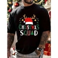 thumbnail image 1 of Men's Black T-Shirt Graphic Tees "Christmas Squad" Santa Hat & Antler Holiday Design Shirts S-5XL Casual Daily Tops, 1 of 5