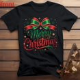 thumbnail image 1 of Men's Black T-Shirt Graphic Tees "Merry Christmas" Bow & Typography Holiday Design Shirts S-5XL Casual Daily Tops, 1 of 5