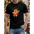 thumbnail image 1 of Men's Black T-Shirt Graphic Tees "Merry Christmas" Gingerbread Man With Candy Cane Holiday Design Shirts S-5XL Casual Daily Tops, 1 of 5