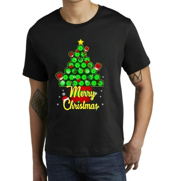 Men's Black T-Shirt Graphic Tees "Merry Christmas" Pickleball Ball Christmas Tree Holiday Design Shirts S-5XL Casual Daily Tops