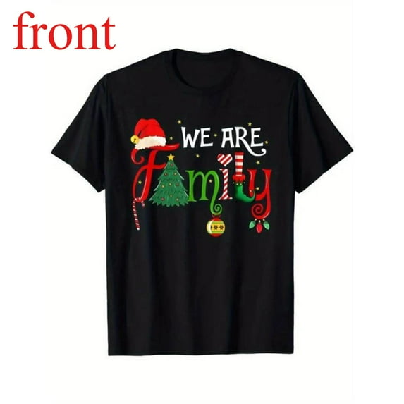 Men's Black T-Shirt Graphic Tees "We Are Family" Christmas Elements Design Shirts S-5XL Casual Daily Tops