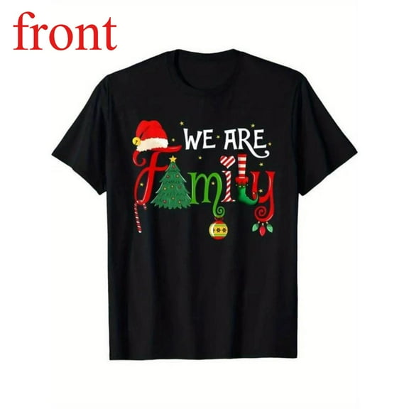 Men's Black T-Shirt Graphic Tees "We Are Family" Christmas Elements Design Shirts S-5XL Casual Daily Tops