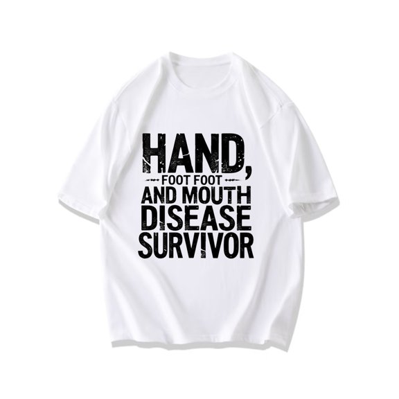Men's Black T Shirt Hand Foot And Mouth Disease Survivor Print For Casual Wear
