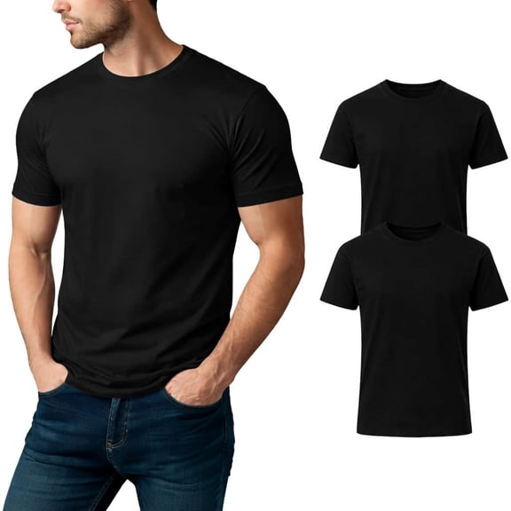 Men’s Plain Black & White Pack of 2 T-Shirt Crew Neck Short Sleeve Cotton Tee Basic Casual Soft Comfortable Fit ( Black, Small )