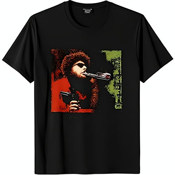 Men s Black T-Shirt with Afro Singer Graphic Bold Abstract Design
