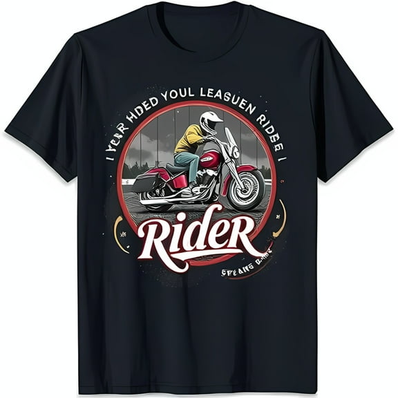 Men's Black T-Shirt with Biker Graphic and Bold 'Rider' Design