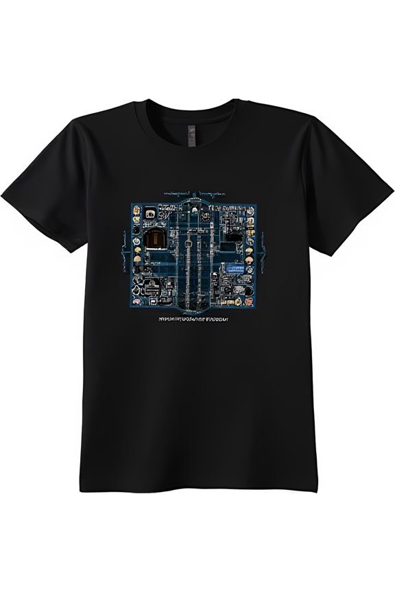 Men s Black T-Shirt with Blue Board Design Tech Inspired Graphic Tee