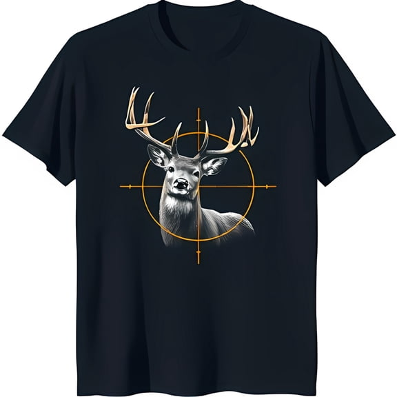 Men's Black T-Shirt with Bold Deer Graphic in Crosshair Target Design