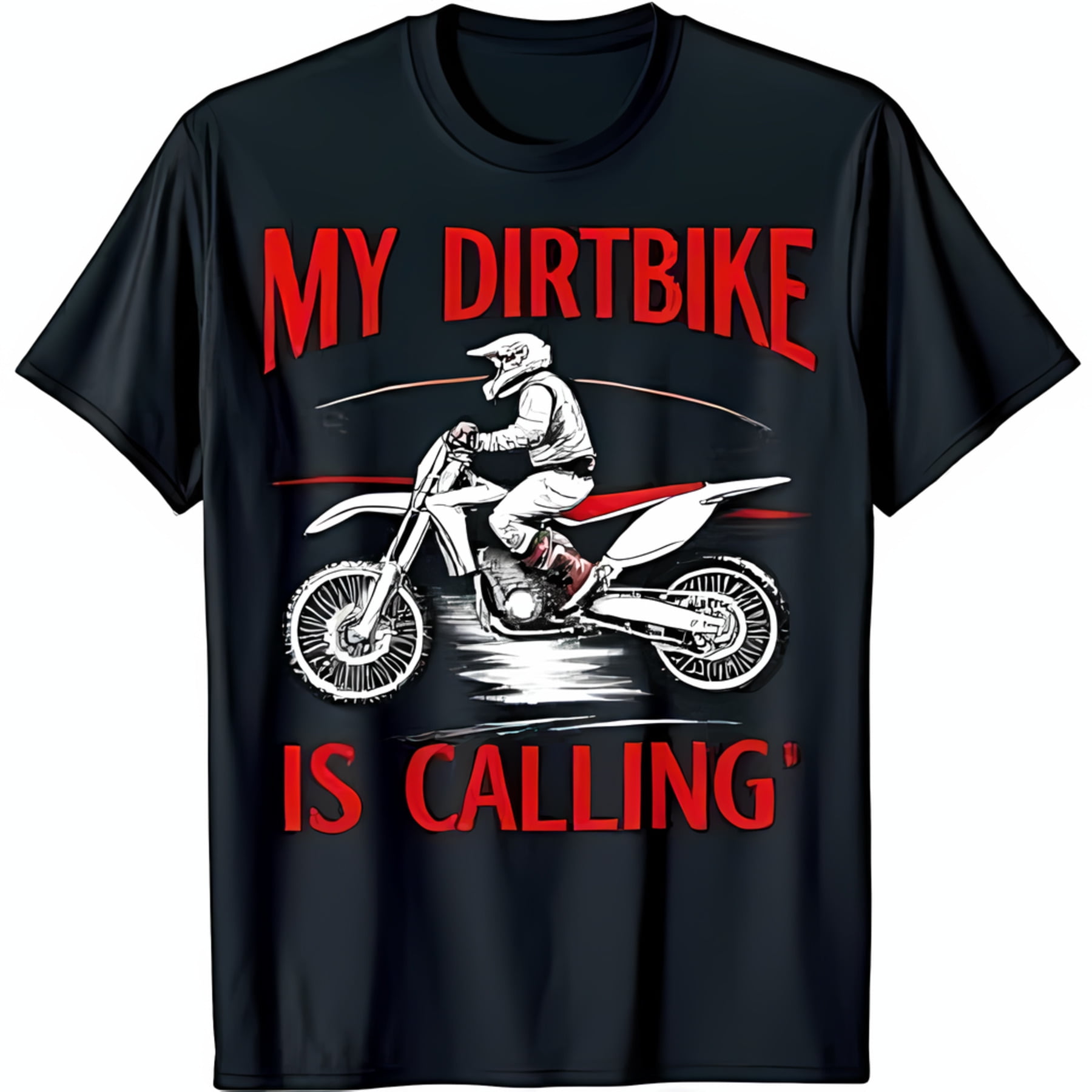Men s Black T-Shirt with Bold Dirt Bike Graphic My Dirtbike Is Calling Design