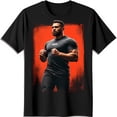 thumbnail image 1 of Men's Black T-Shirt with Bold Fighter Graphic Serious Stance Design, 1 of 5